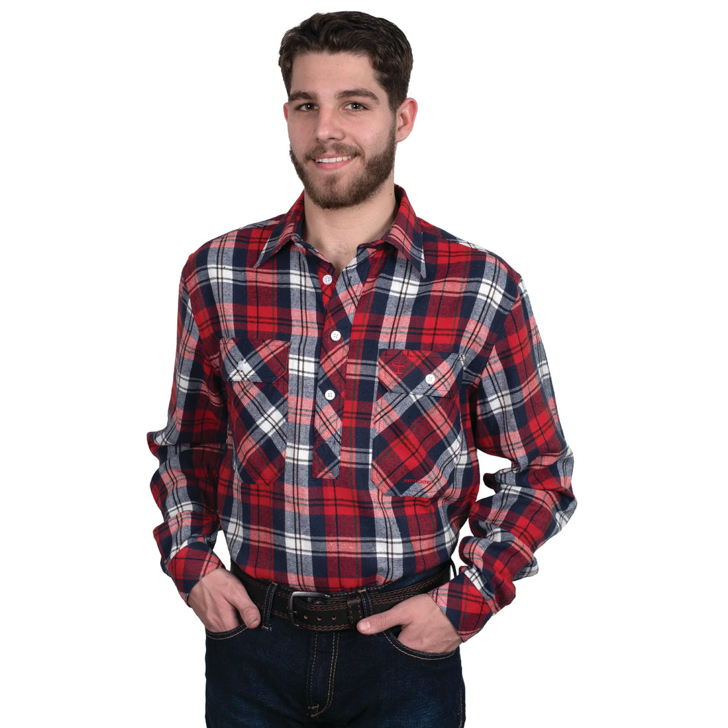 Just Country - Mens Flannel Workshirt- Red and Navy- XX Large