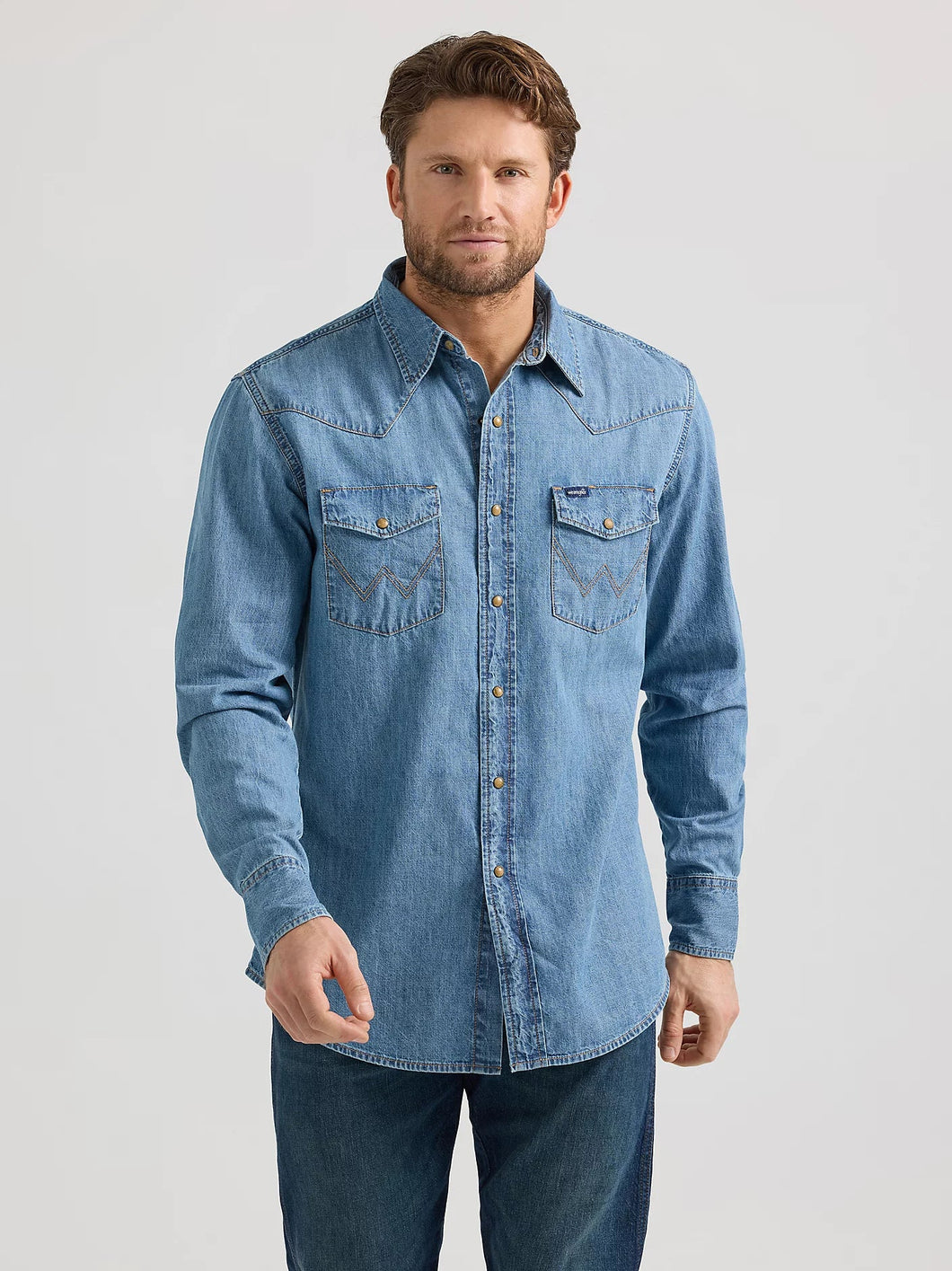 Wrangler - Mens Classic Fit Denim Shirt - Light Wash Denim - VARIOUS SIZES