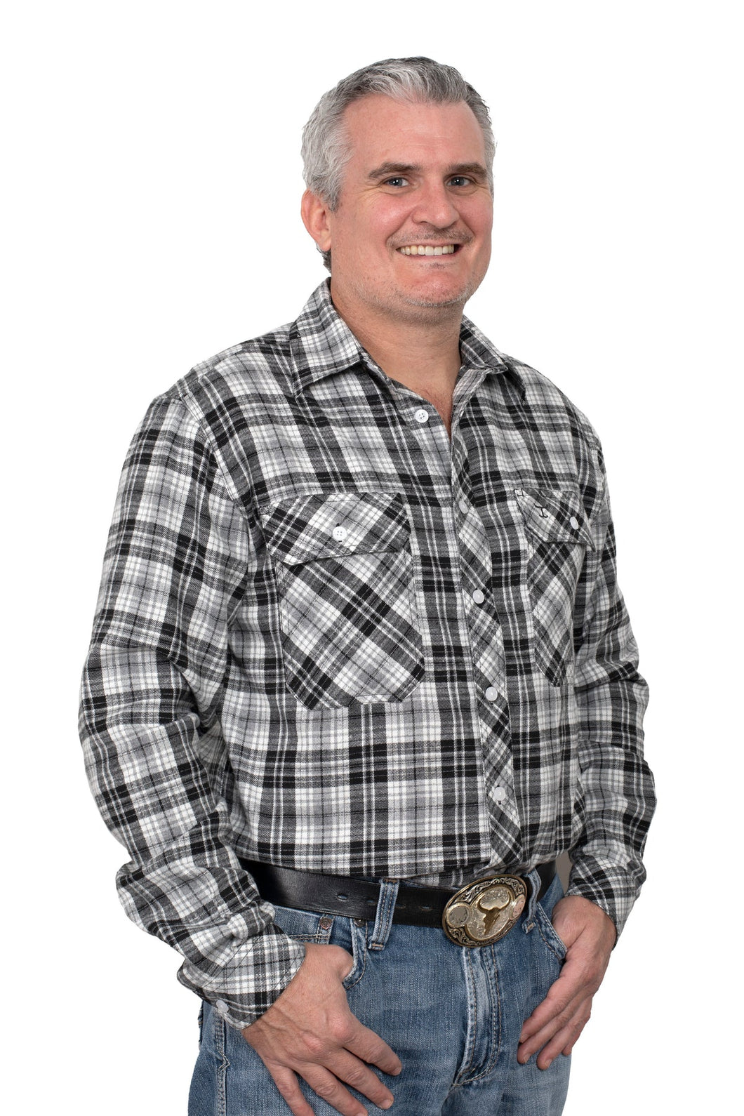 Just Country - Mens Evan Flannel Workshirt - GREY