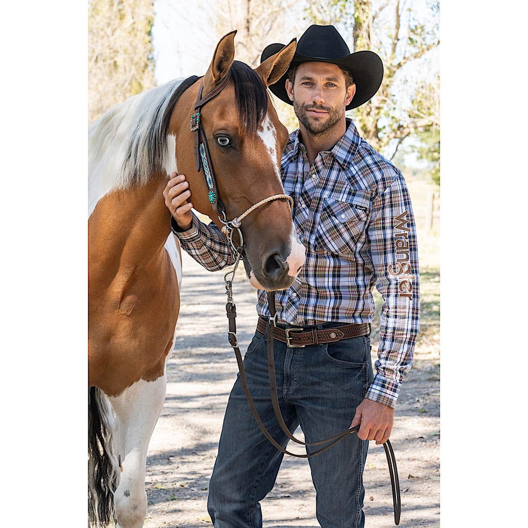 Wrangler - Mens Tom Logo Long Sleeve Shirt - Navy/Tan