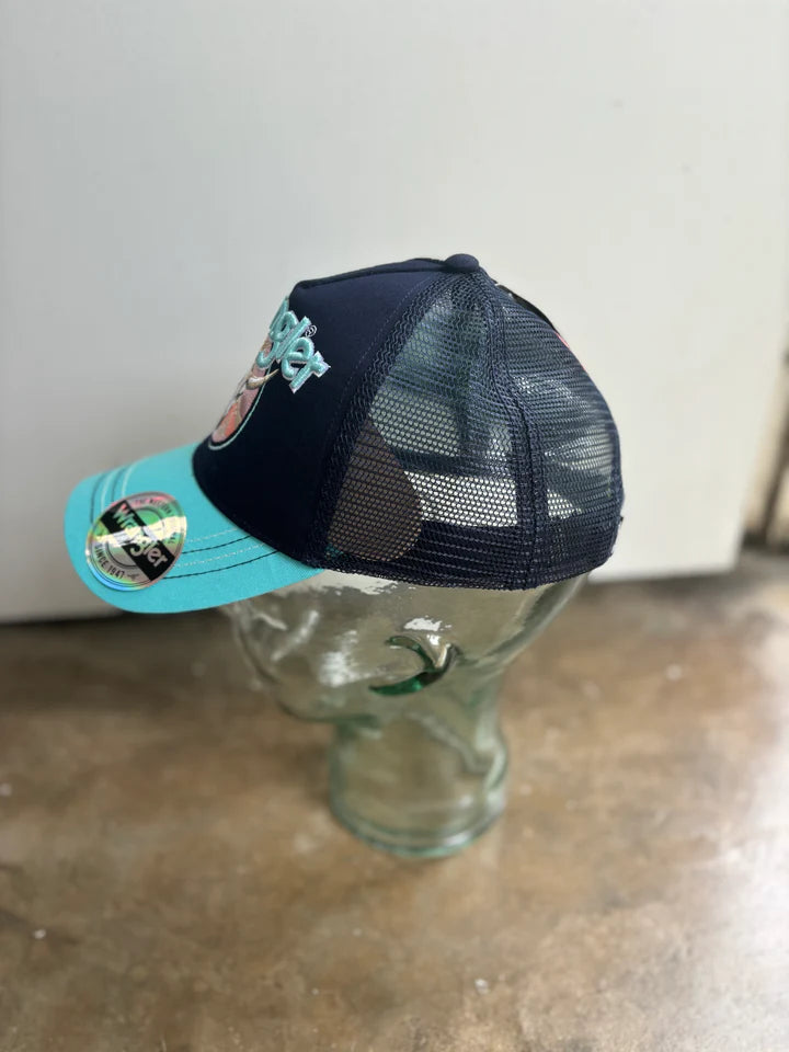 Kids Chelsea Trucker Cap - Navy/Aqua