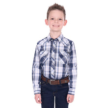 Load image into Gallery viewer, Pure Western - BOYS -  Billy Long Sleeve Shirt - Navy / White - ASSORTED SIZES
