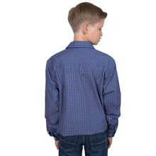 Load image into Gallery viewer, Brayden Half Button Workshirt -  Just Country - BOYS - Cobalt/White/Yellow Check - ASSORTED SIZES
