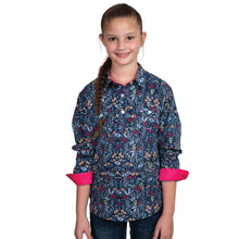 Load image into Gallery viewer, Harper Half Button - Just Country - GIRLS -Workshirt Navy Meadow Flowers / Hot Pink - ASSORTED SIZES
