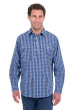 Load image into Gallery viewer, Hard Slog - Mens Wyatt 1/2 Plkt Long Sleeve Shirt - Blue - ASSORTED SIZES
