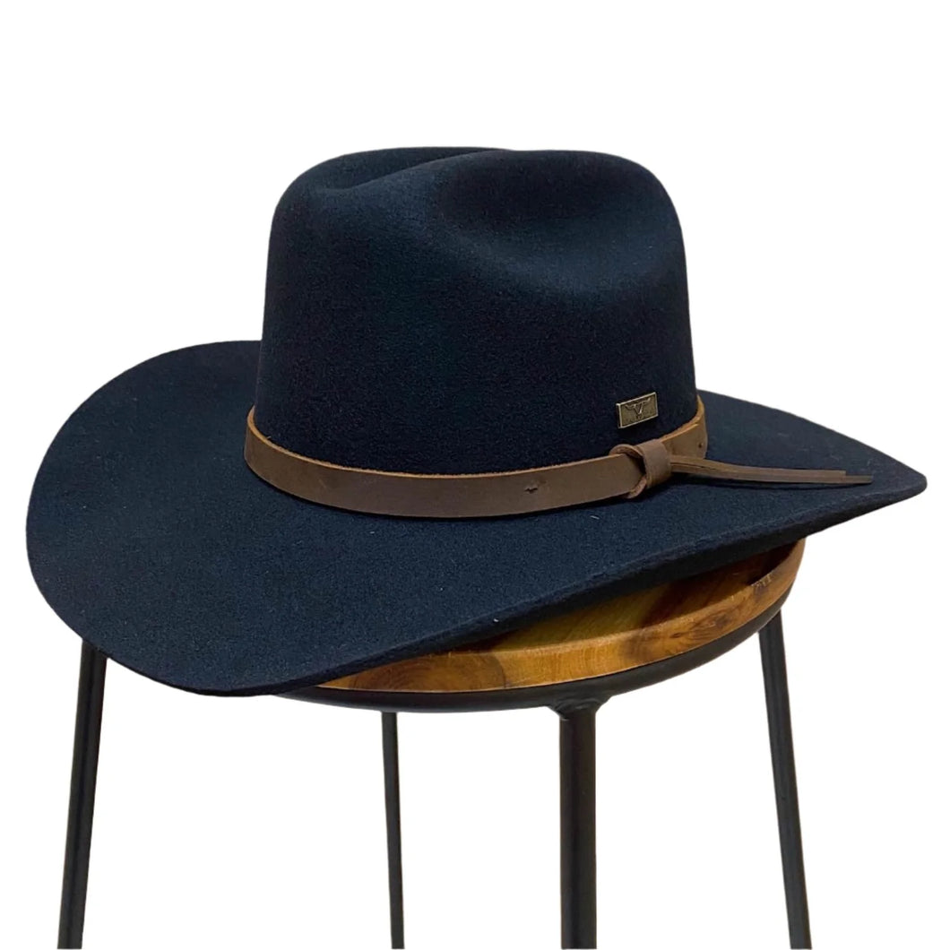 Avenel - Flinders Cattleman  Wool Felt centre crease Western - Black - Medium