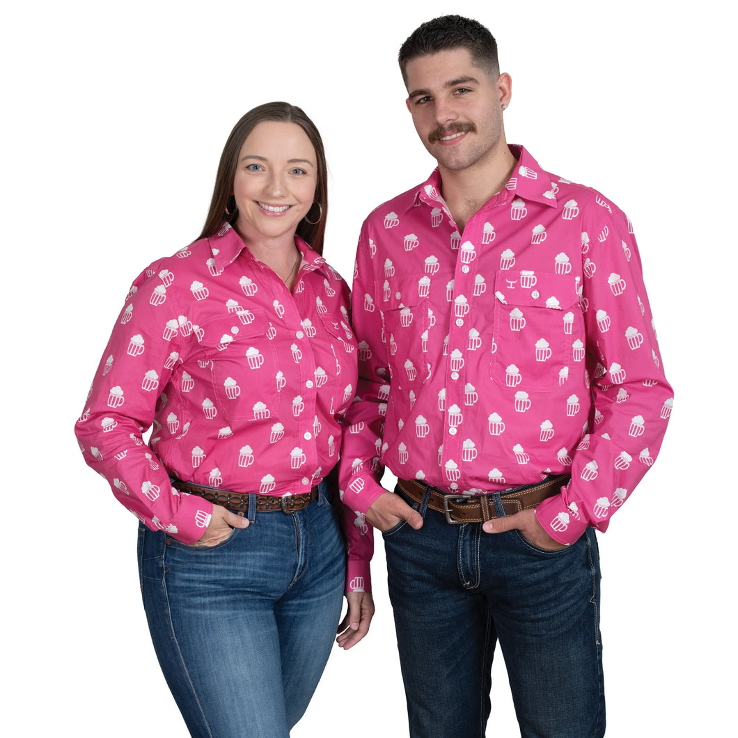 Just Country -  UNISEX -  Austin Full Buitton Long Sleeve Print Workshirt - Rose Brew - VARIOUS SIZES