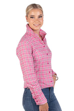 Load image into Gallery viewer, Hitchley and Harrow - Collared Ranch Arena Shirt -size  12 - PINK WITH LILAC CHECK
