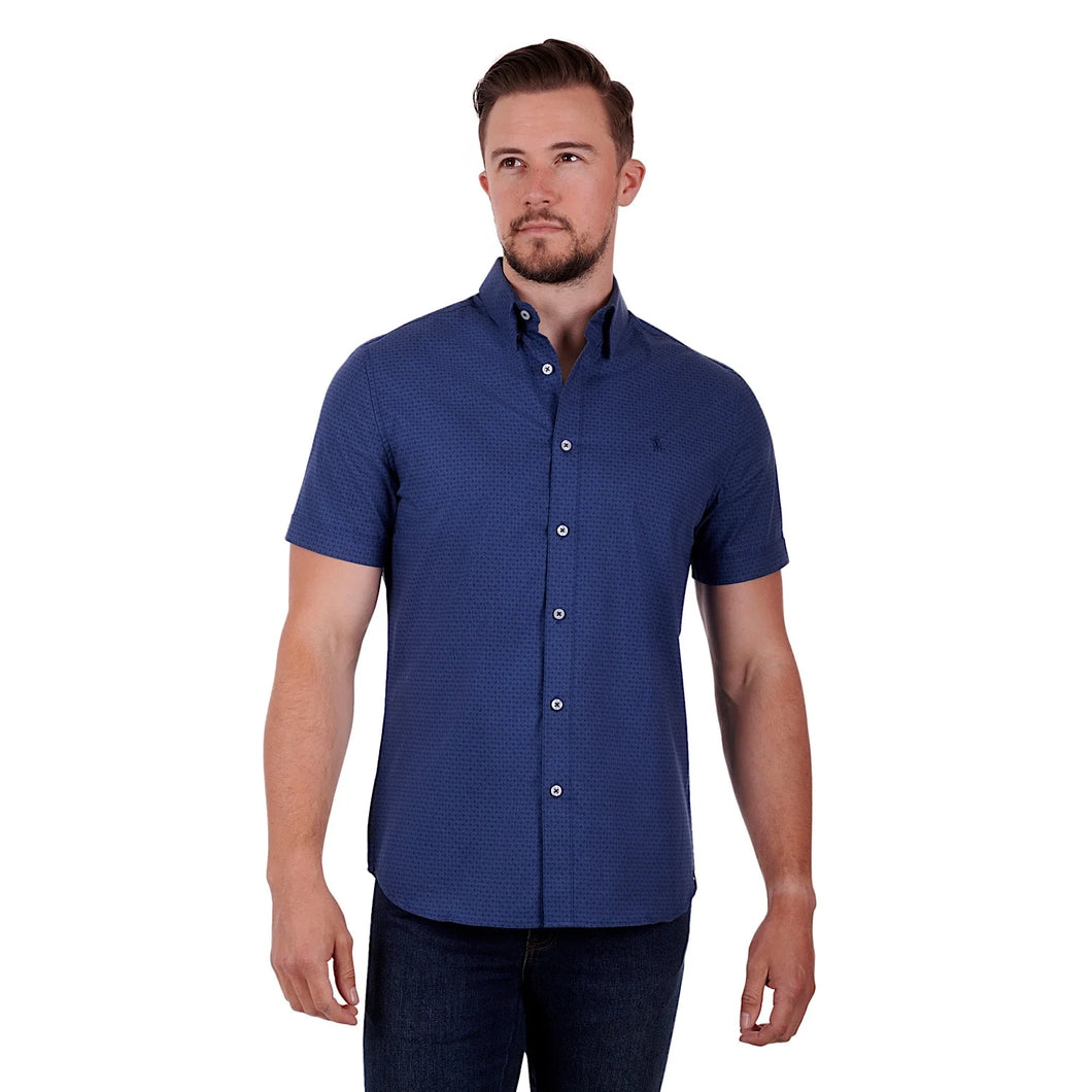 Edward -  Mens Short Sleeve Shirt - Denim/Navy - XL