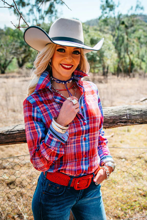 RR01-19 -  Red Collared Ranch Arena Shirt - Check - 10