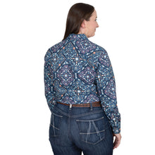 Load image into Gallery viewer, Abbey Full Button Womens Workshirt - Just Counrty - Navy Floral Tiles
