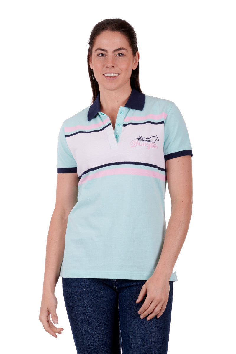 Selena - Womens Short Sleeve Polo - AQUA/NAVY