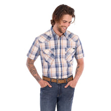 Load image into Gallery viewer, Wrangler - MENS Adrian Short Sleeve Shirt - Navy/Tan - ASSORTED SIZES
