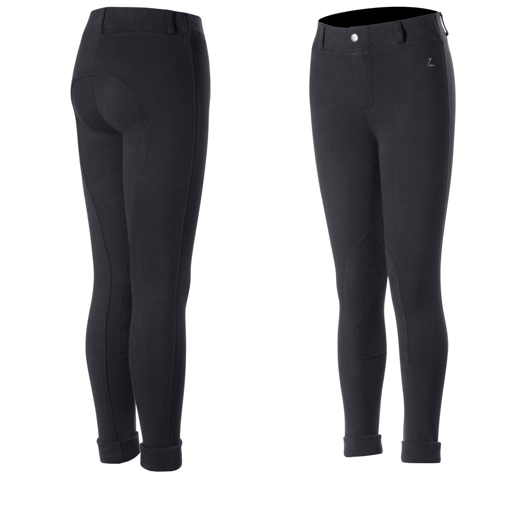 Nora Kids Pull On Knee Patch Jodphurs - Horze -BLACK - ASSORTED SIZES
