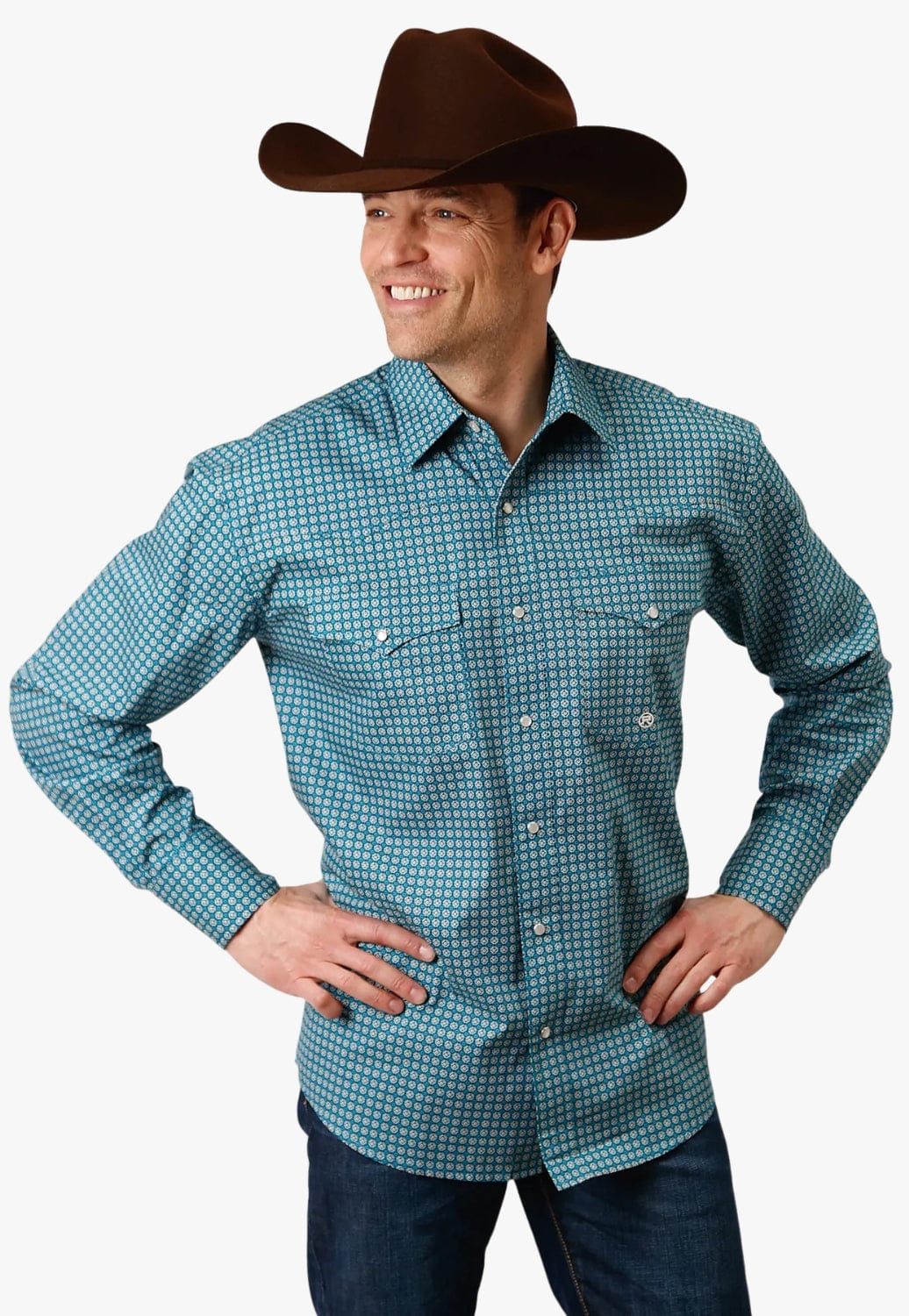 Roper - Mens Amirillo Long Sleeve Shirt - Blue - XLarge
