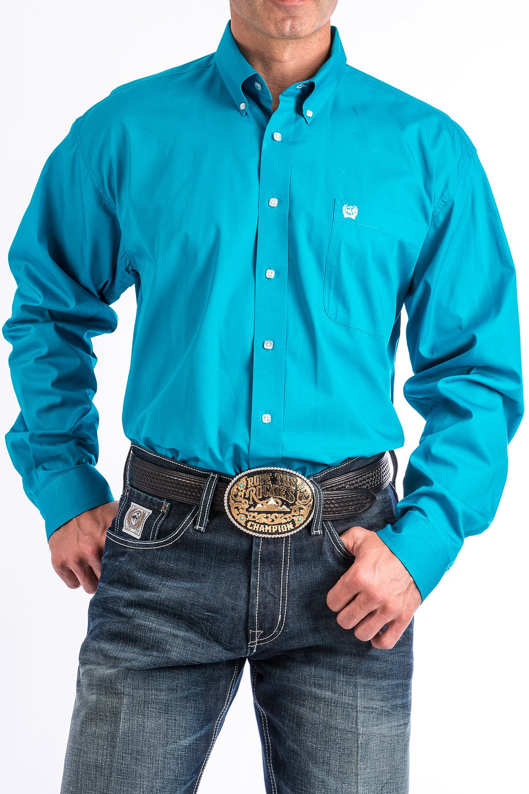 Cinch Men's Solid Turquoise Button-Down Western Shirt